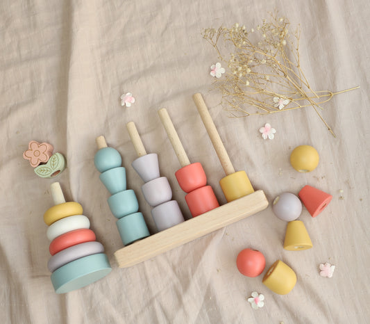Birch Little Bloom Stacker Set - Pastel Combo (Stackers for Toddlers, Montessori inspired)