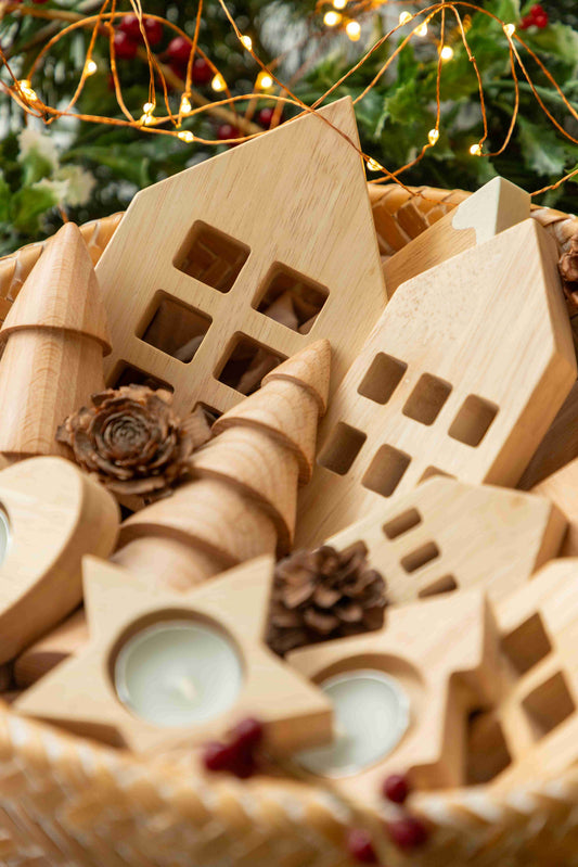 Birch Winter Village Houses Set of 4