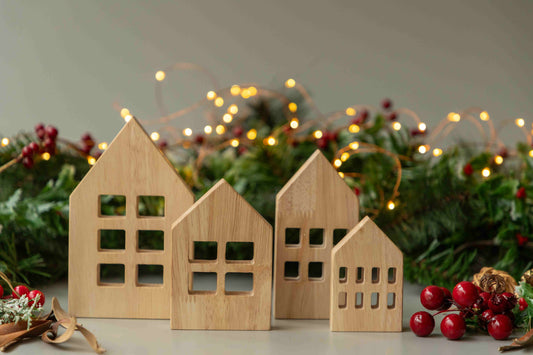 Birch Winter Village Houses Set of 4