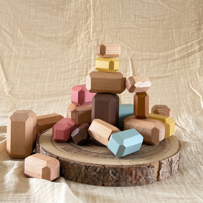 Birch Balance Stones - Set of 20 Wooden Stones for Stacking, Balancing and Open-Ended Play
