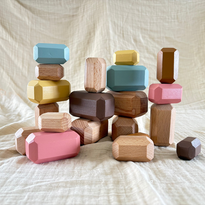 Birch Balance Stones - Set of 20 Wooden Stones for Stacking, Balancing and Open-Ended Play