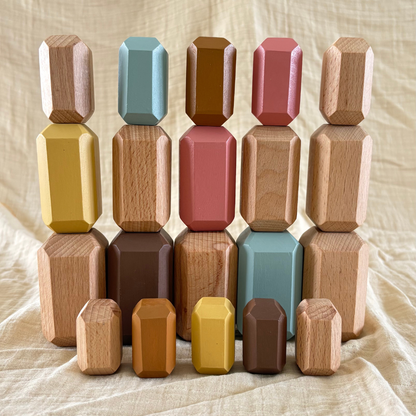 Birch Balance Stones - Set of 20 Wooden Stones for Stacking, Balancing and Open-Ended Play