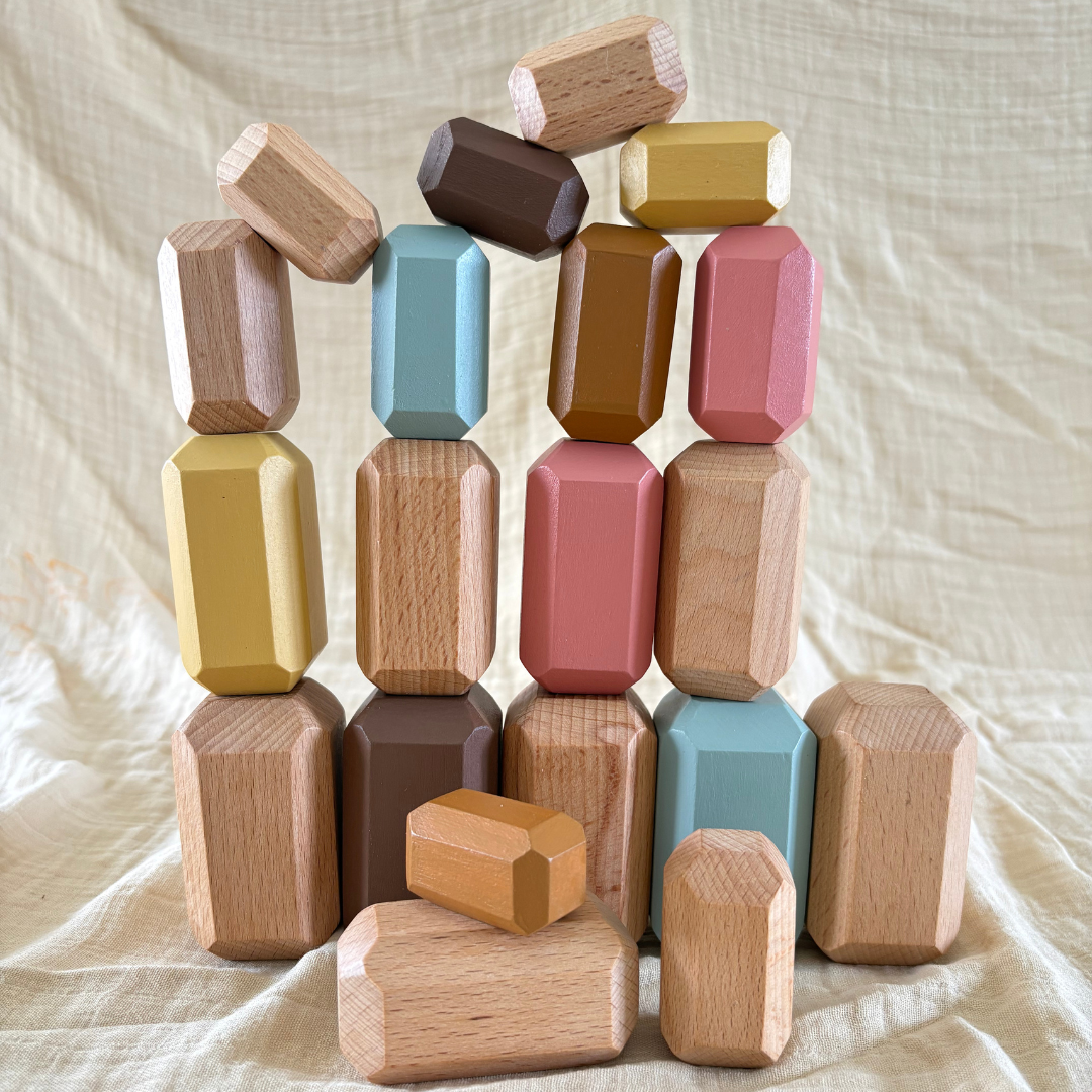 Birch Balance Stones - Set of 20 Wooden Stones for Stacking, Balancing and Open-Ended Play