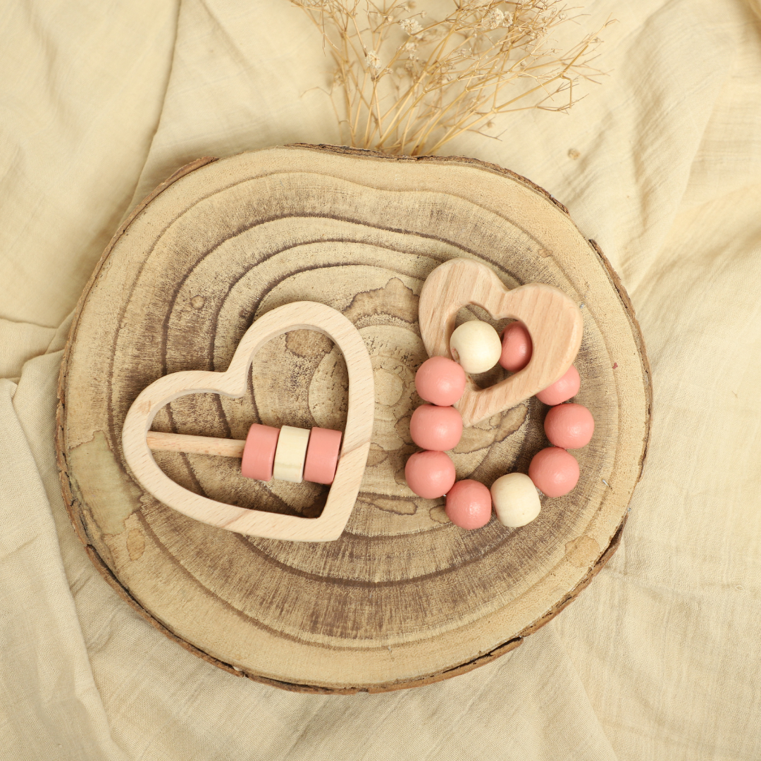 Birch Heart Teether & Rattle Combo