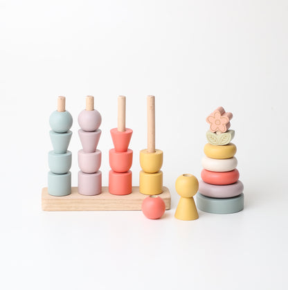 Birch Little Bloom Stacker Set - Pastel Combo (Stackers for Toddlers, Montessori inspired)