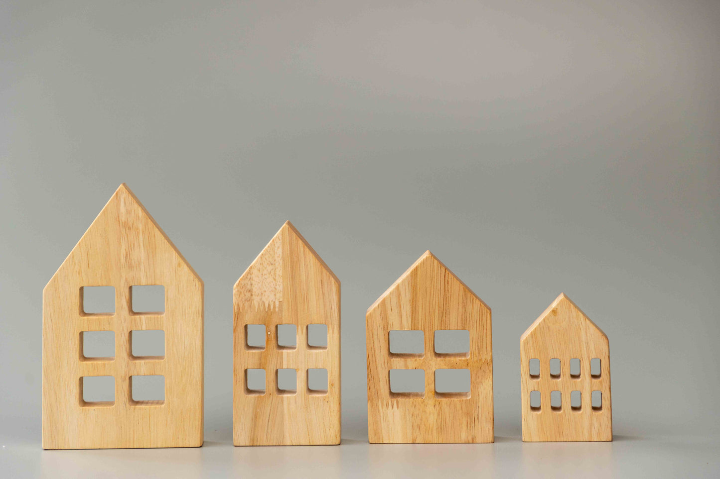 Birch Winter Village Houses Set of 4