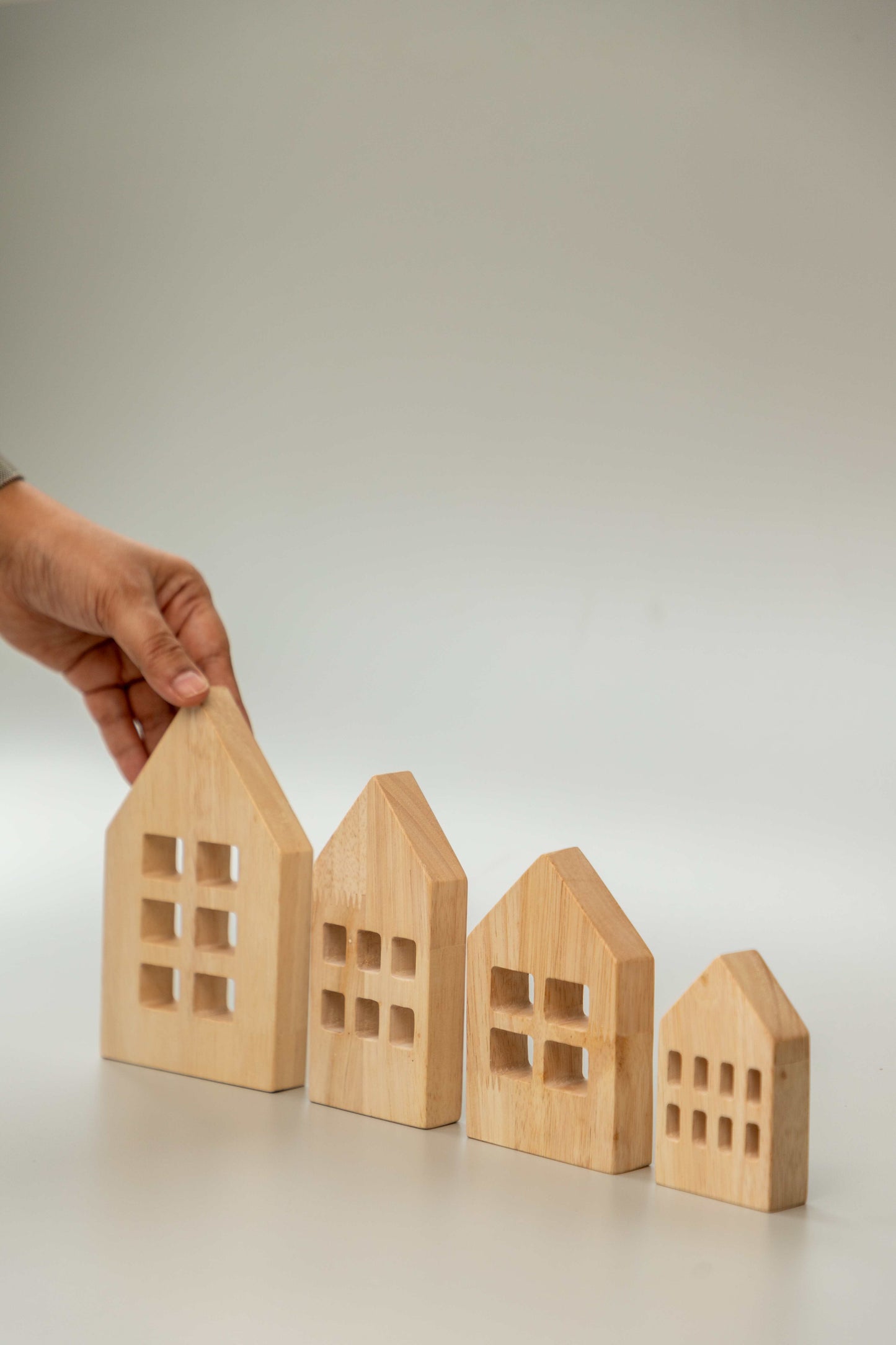 Birch Winter Village Houses Set of 4
