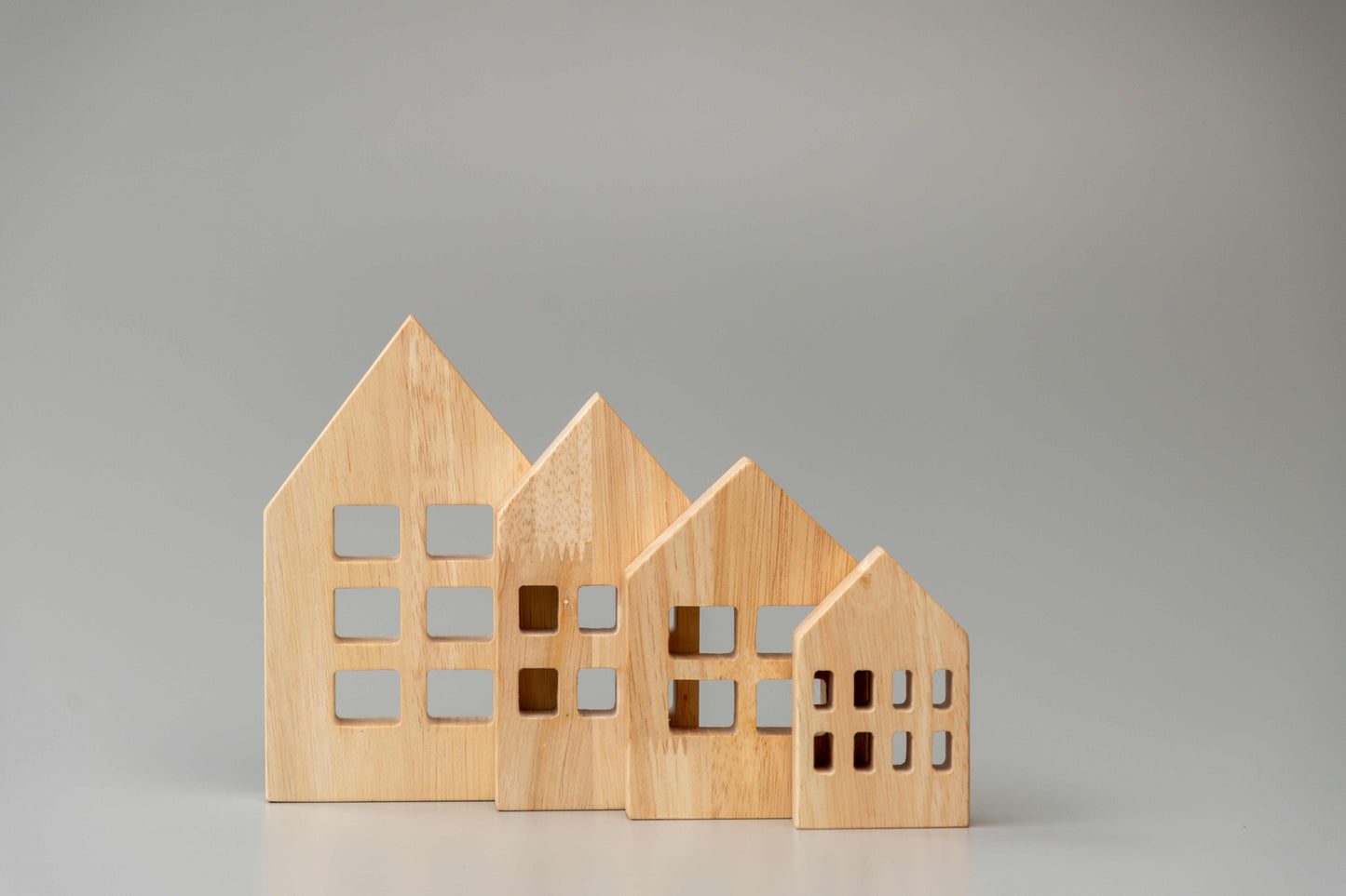 Birch Winter Village Houses Set of 4