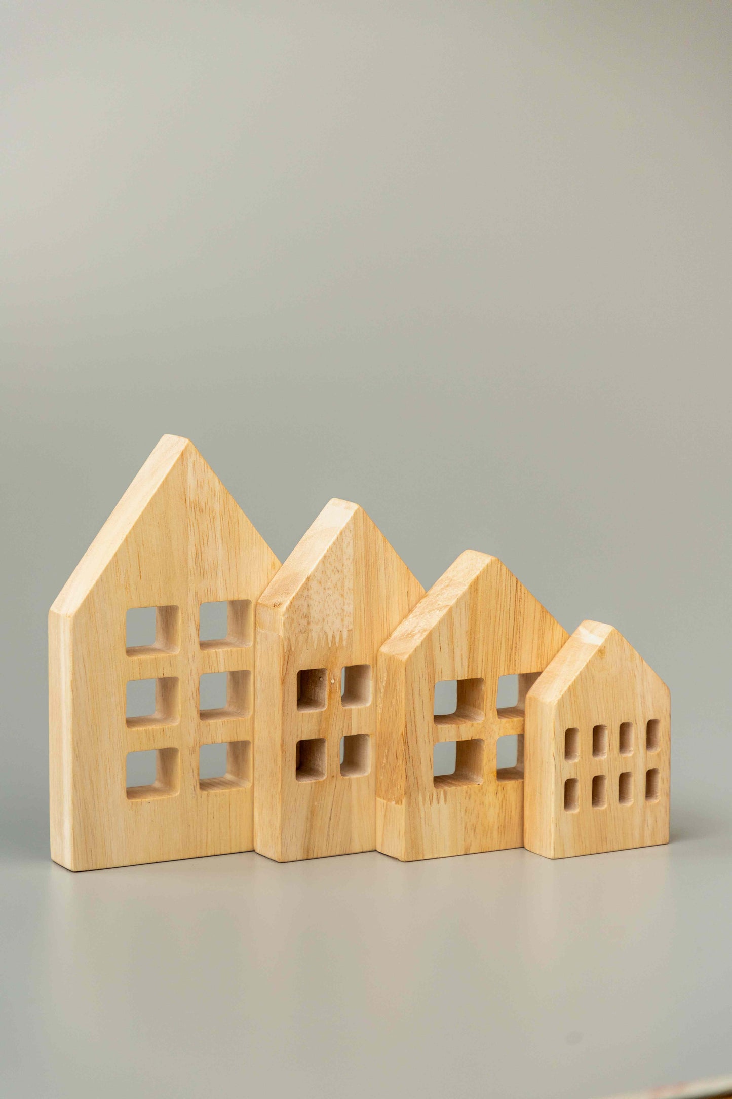 Birch Winter Village Houses Set of 4