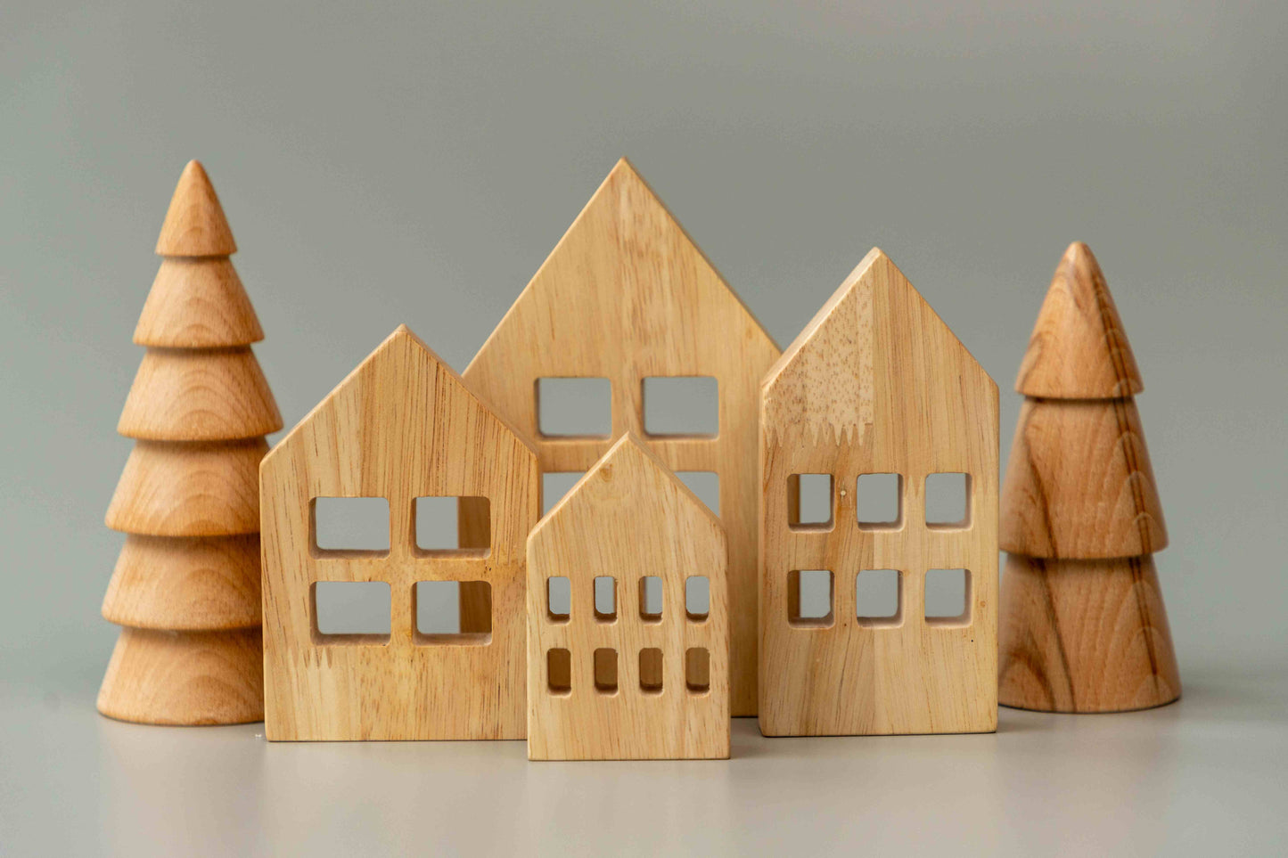 Birch Winter Village Houses Set of 4