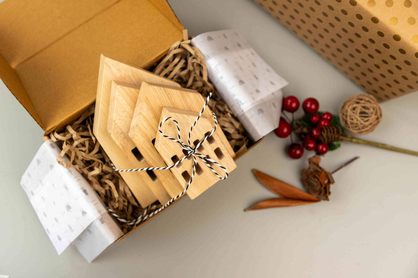 Birch Winter Village Houses Set of 4