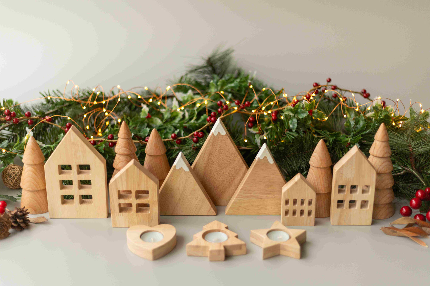 Birch Winter Village Houses Set of 4