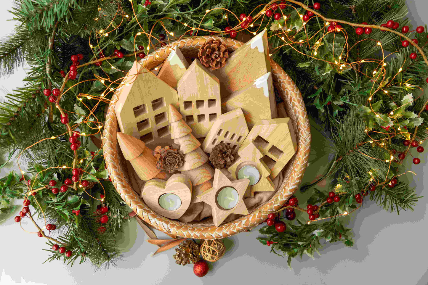 Birch Winter Village Houses Set of 4