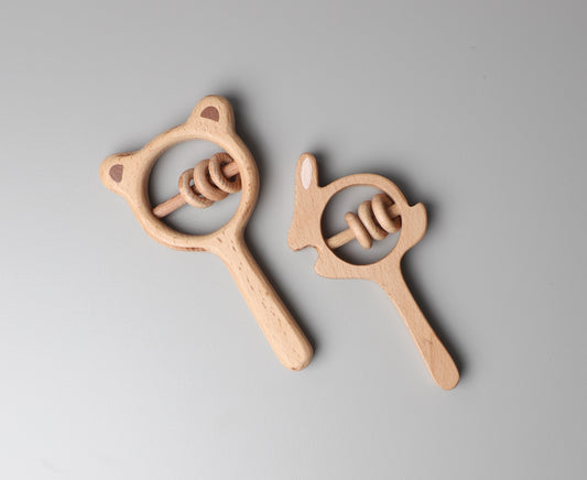 Birch Rattle Set – Bear & Bunny (Set of 2)