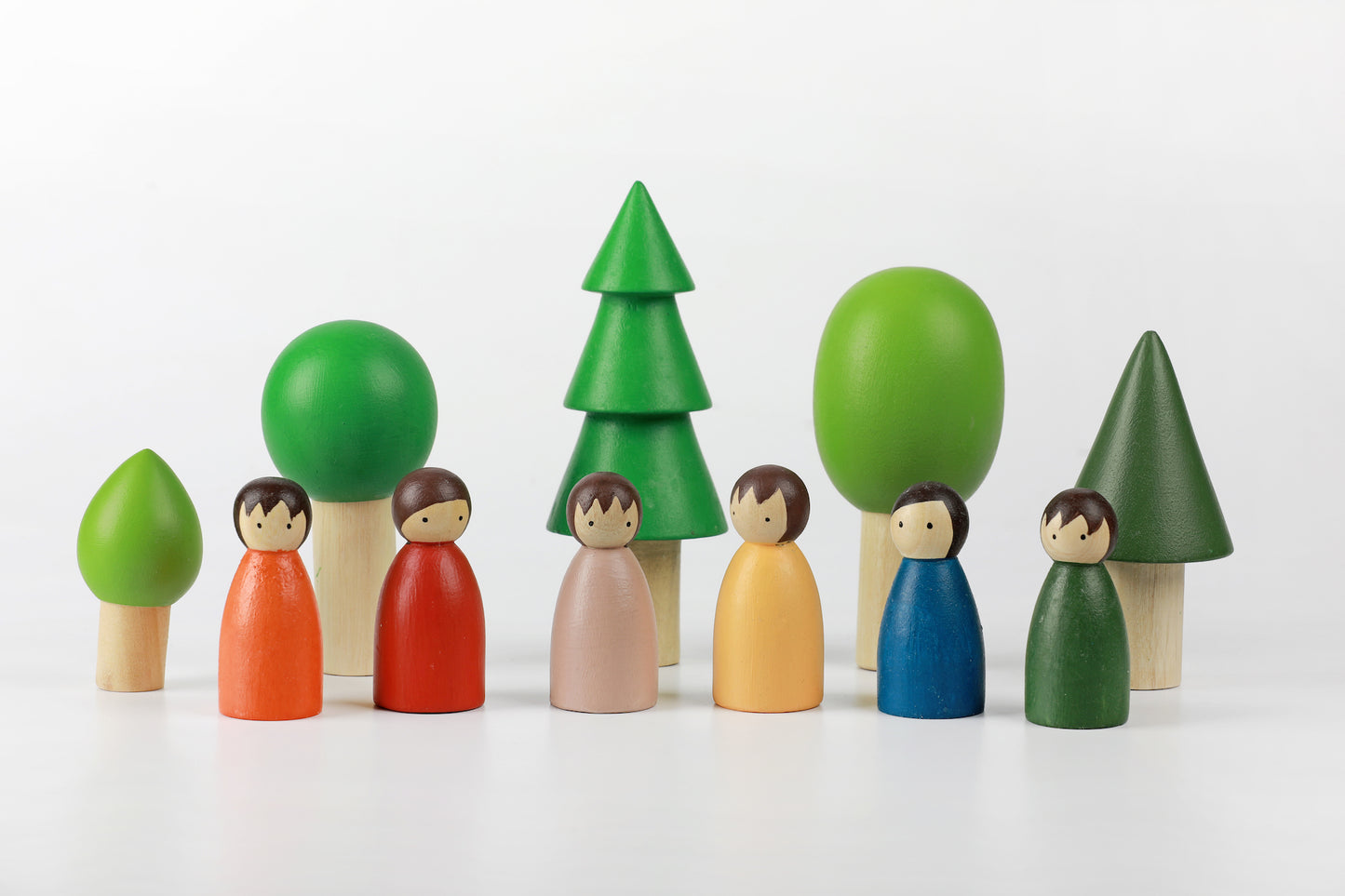 Coloured Birch Folk in Evergreen Forest